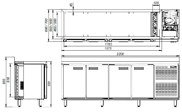 Холодильный стол габариты